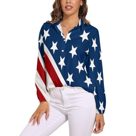 American Flag Blue Red White Long Sleeve Blouse Woman Streetwear Casual Shirts Summer Oversize Woman Streetwear Clothing Birthday Present