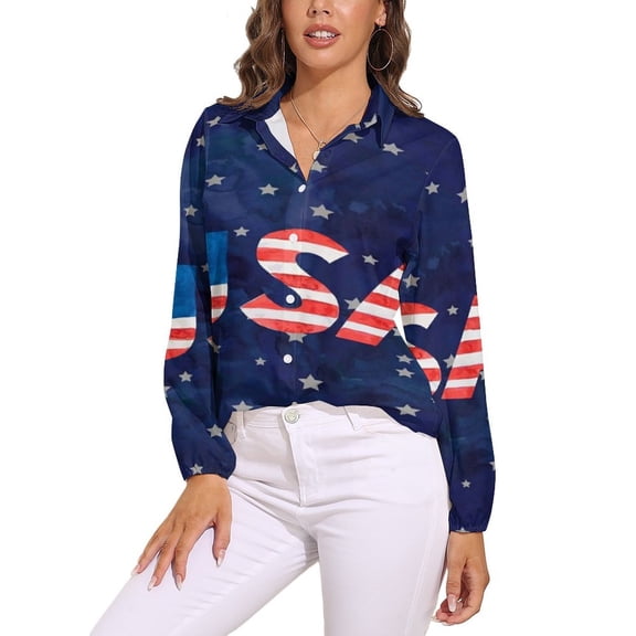 American Flag Blue Red White Long Sleeve Blouse Woman Streetwear Casual Shirts Summer Oversize Woman Streetwear Clothing Birthday Present