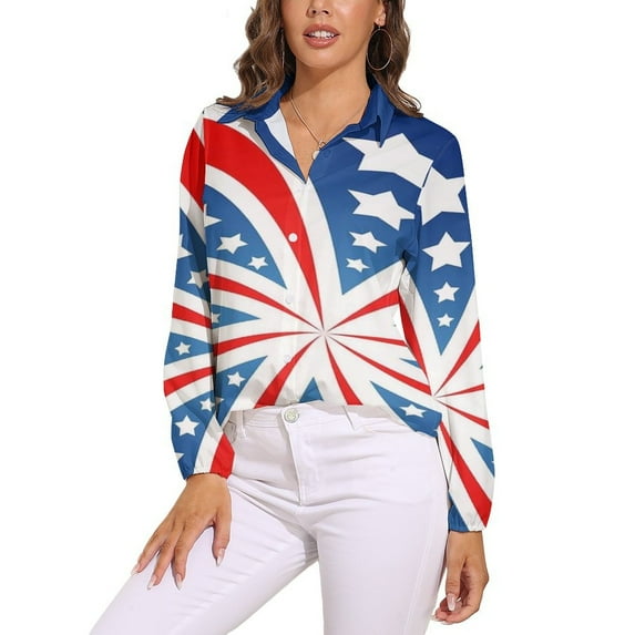 American Flag Blue Red White Long Sleeve Blouse Woman Streetwear Casual Shirts Summer Oversize Woman Streetwear Clothing Birthday Present