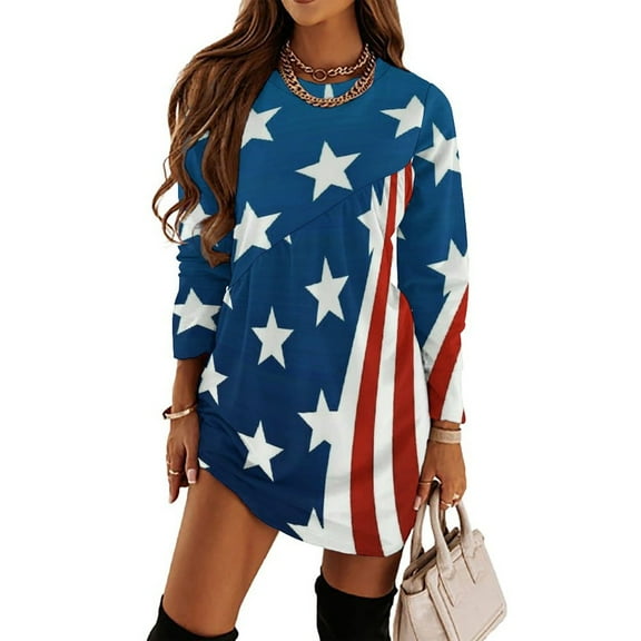 American Flag Blue Red White Loose Dress Evening Dress Summer Dresses for Women Luxury Dress Long Sleeved Dress