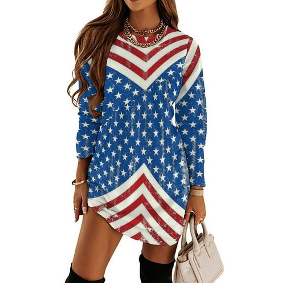 American Flag Blue Red White Loose Dress Evening Dress Summer Dresses for Women Luxury Dress Long Sleeved Dress