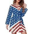 thumbnail image 1 of American Flag Blue Red White Night Robe Long Sleeve V Neck Robe With Belt Women's Sleepwear Dresses, 1 of 9