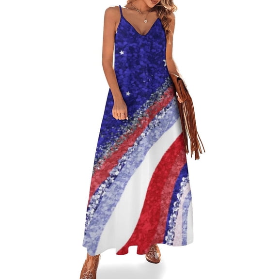 American Flag Blue Red White Sleeveless Dress Loose Women's Dress Dresses Luxury Evening Dresses