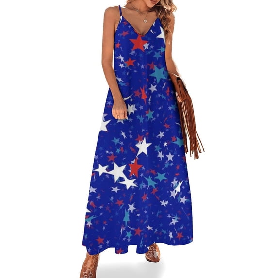 American Flag Blue Red White Sleeveless Dress Loose Women's Dress Dresses Luxury Evening Dresses