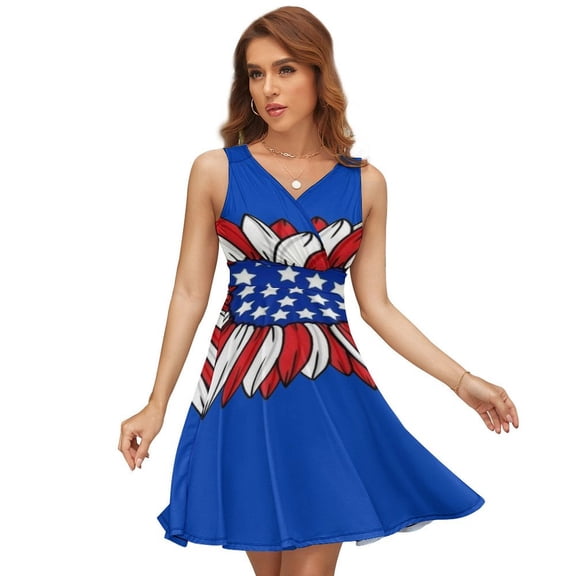 American Flag Blue Red White Sleeveless Dress Women Summer Evening Dresses Ladies Sundress