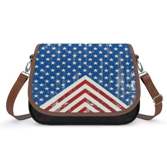 American Flag Blue Red White Vintage Crossbody Bag for Women Medium Leather Hobo Bags Shoulder Bag Classic City Leather Satchels