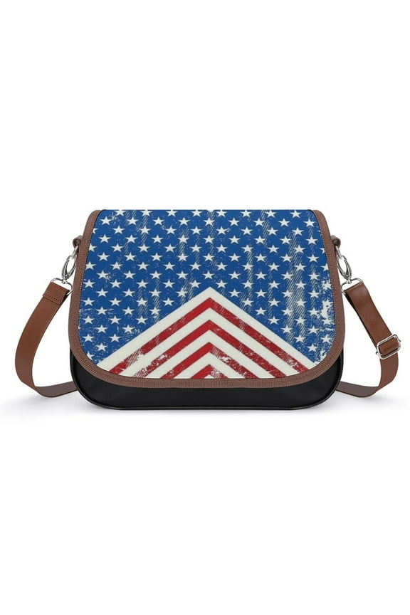 American Flag Blue Red White Vintage Crossbody Bag for Women Medium Leather Hobo Bags Shoulder Bag Classic City Leather Satchels