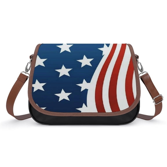 American Flag Blue Red White Vintage Crossbody Bag for Women Medium Leather Hobo Bags Shoulder Bag Classic City Leather Satchels