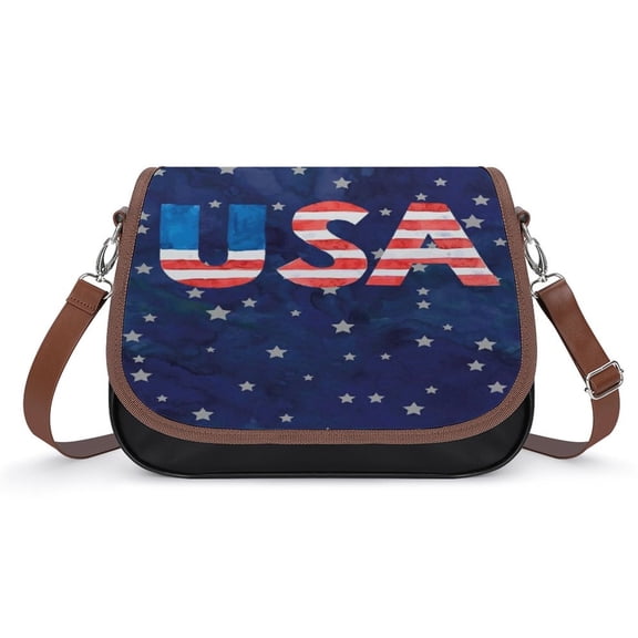 American Flag Blue Red White Vintage Crossbody Bag for Women Medium Leather Hobo Bags Shoulder Bag Classic City Leather Satchels