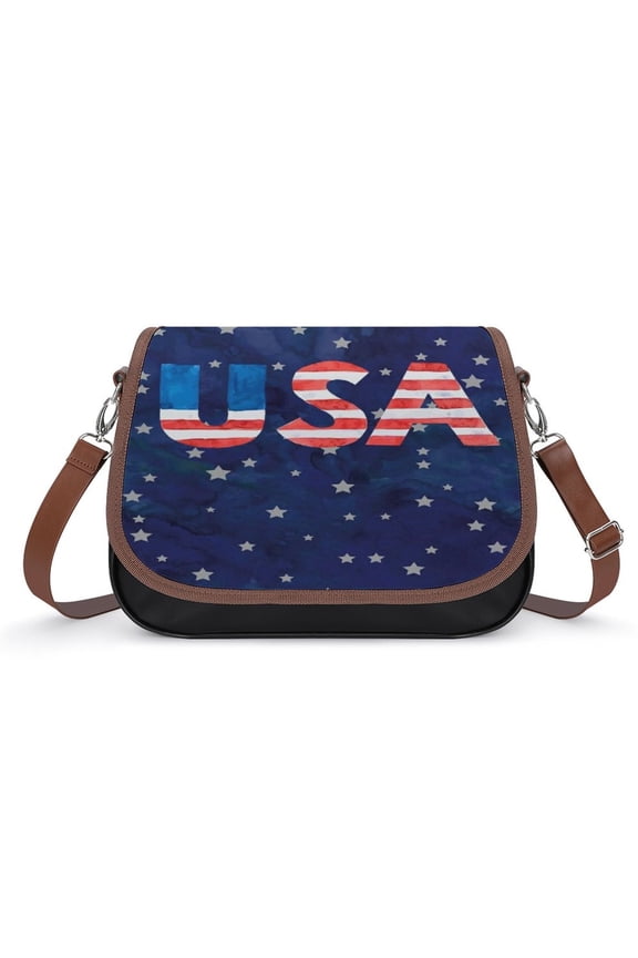 American Flag Blue Red White Vintage Crossbody Bag for Women Medium Leather Hobo Bags Shoulder Bag Classic City Leather Satchels