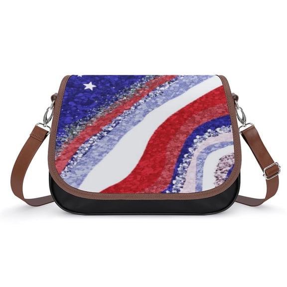 American Flag Blue Red White Vintage Crossbody Bag for Women Medium Leather Hobo Bags Shoulder Bag Classic City Leather Satchels