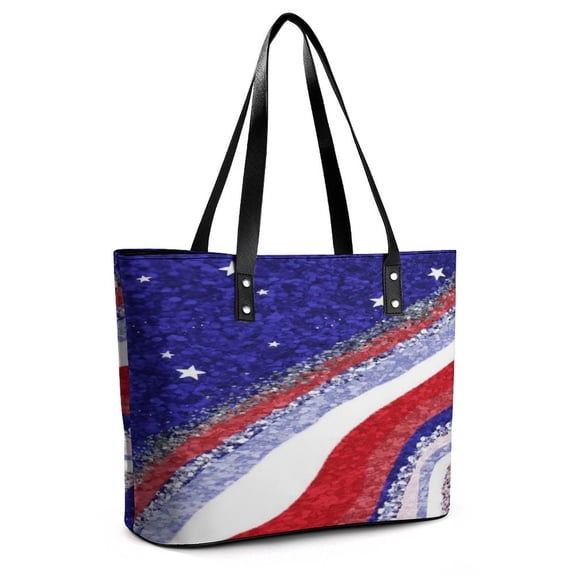 American Flag Blue Red White Woman Leather Handbags Large Tote Bag Fashion Portable Handbags With Zipper