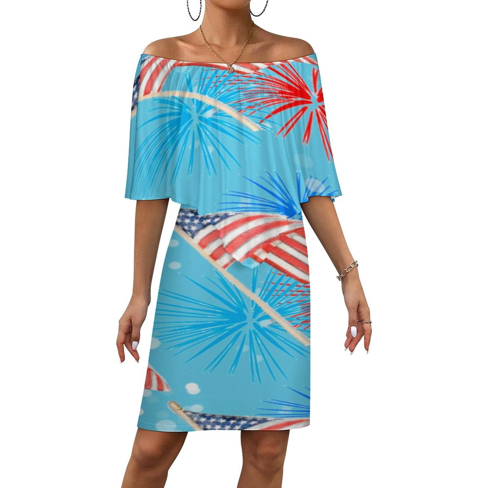 ETCYY Women's Off-Shoulder Ruffles Maxi Dress - Floral Print Chiffon Long Dress For Weddings, Beach, & Summer Parties, Size Small