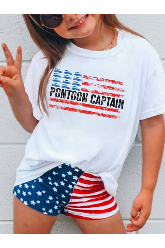 American Flag Boating Clothing Men's Black Pontoon Boat Captain 4th of July Kids T-Shirt