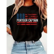 American Flag Boating Clothing Mens Black Pontoon Boat Captain 4th of July T-Shirt