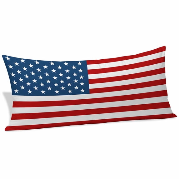 American Flag Body Pillow Covers 20"x60", Blue Red USA Flag Soft Brushed Microfiber Breathable Throw Pillow Covers, Decorative Pillowcase with Zipper for Couch Sofa Bedroom Living Room