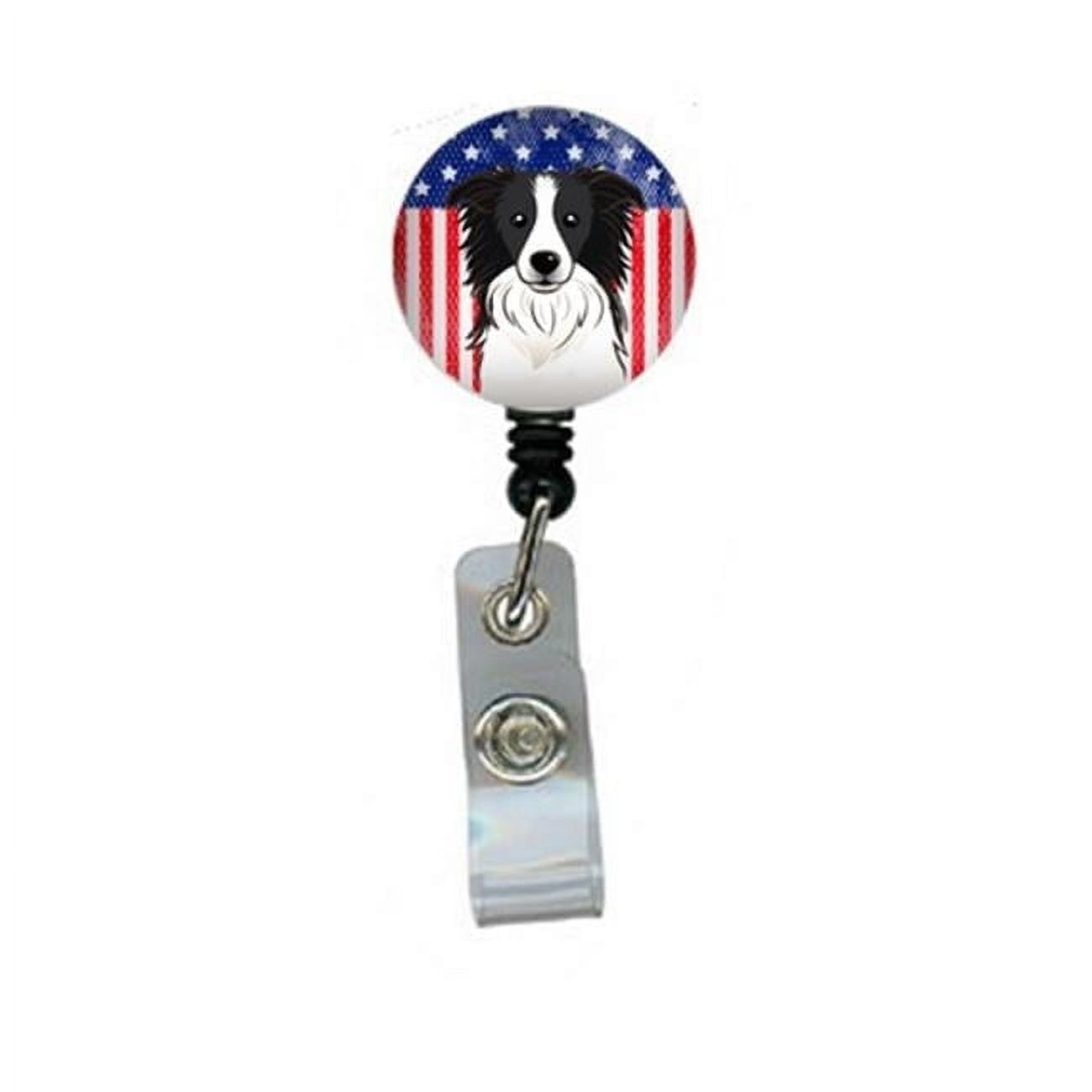 American Flag & Border Collie Retractable Badge Reel
