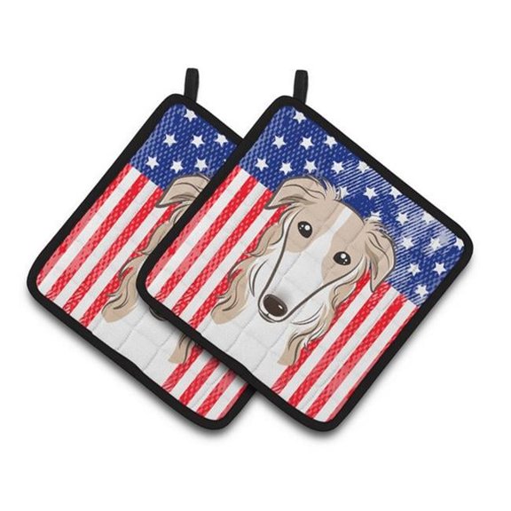 American Flag & Borzoi Pair of Pot Holders