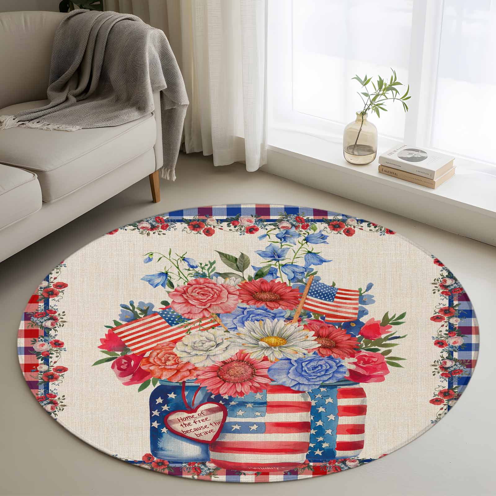 American Flag Bottle 4' Round Rug for Cozy Reading Nook Home Office ...