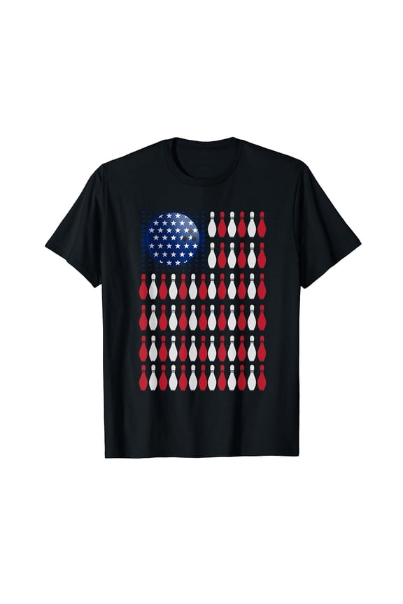 American Flag Bowling Shirt | Bowler Gifts For Bowling Team Black T-Shirt Crew Neck Tee