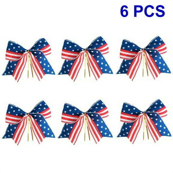 American Flag Bows Patriots Decor Bows 6 Pcs, 6 Inch x 6 Inch Red White and Blue Patriotic Bows for 4th of July Decorations, Memorial Day, Veterans Day Party Decor (6Pcs 6" Bows)
