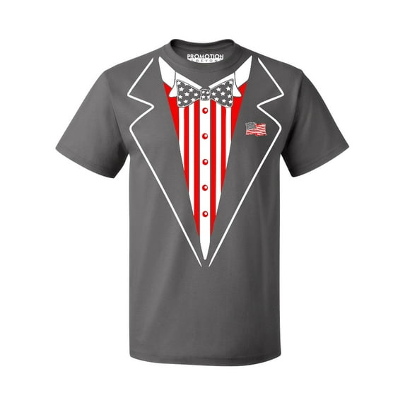 American Flag Bowtie Tuxedo 4th of July Men's T-shirt, M, Charcoal