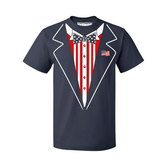 American Flag Bowtie Tuxedo 4th of July Men's T-shirt, XL, Navy