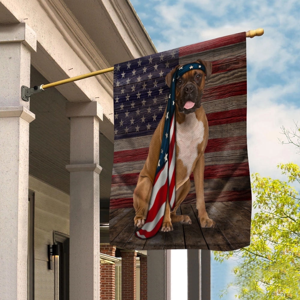 American Flag Boxer Dog Proud Patriotic 4th of july House Flag (29.5x39.5) Double Sided USA Flags Premium Polyester Decorative Indoor Outdoor Flag