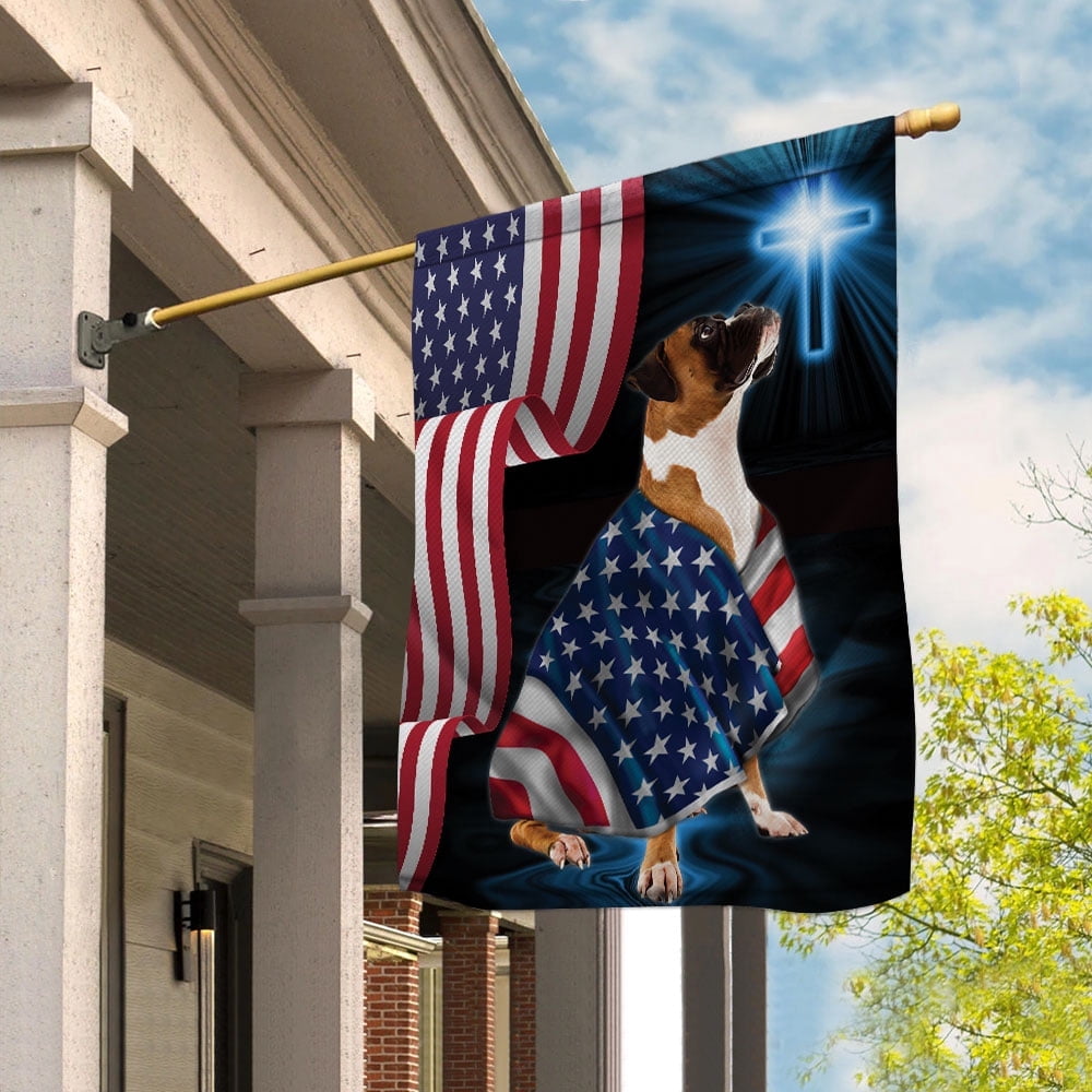 American Flag Boxer Dog Wearing Flag American Patriot Patriotic 4th of july House Flag, Double-Sided Decorative Outdoor Flag, Patriotic Polyester Yard Flag 29.5 x 39.5 in
