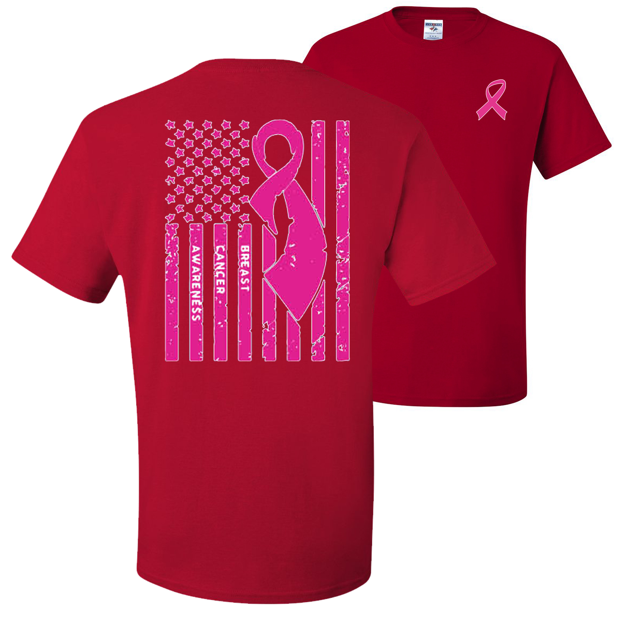 American Flag Breast Cancer Awareness FRONT&BACK Graphic Mens Tshirts
