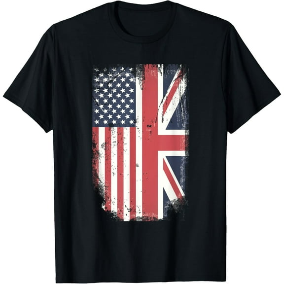 t-shirt American Flag & British Flag USA UK Stars Stripes Union Jack T-Shirt mens，black，women，funny，journey，Crew Neck, Short Sleeve,printing