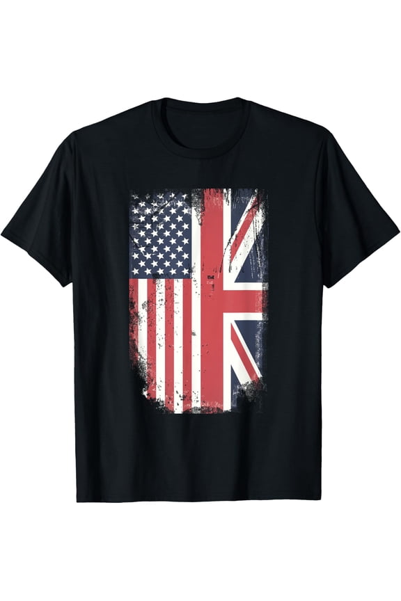 t-shirt American Flag & British Flag USA UK Stars Stripes Union Jack T-Shirt mens,black,women,funny,journey,Crew Neck, Short Sleeve,printing