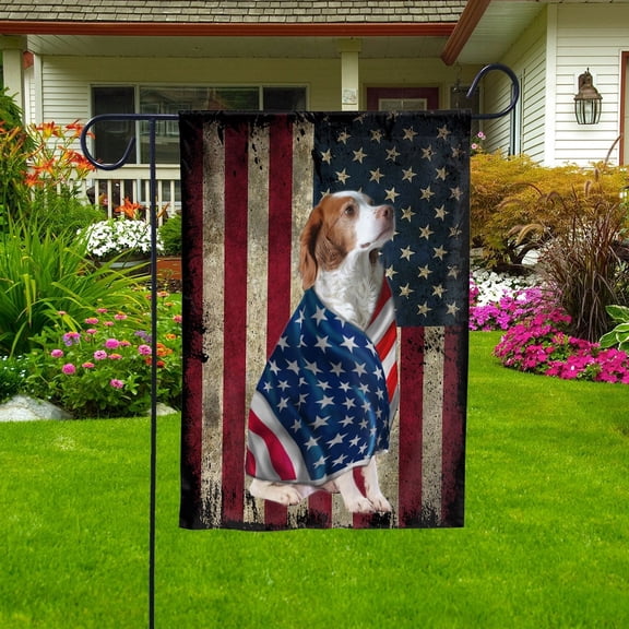 American Flag Brittany Dog Wearing Flag American Patriot Patriotic 4th of july House Flag, Double-Sided Decorative Outdoor Flag, Patriotic Polyester Yard Flag 29.5 x 39.5 in