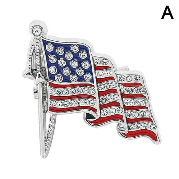 American Flag Brooch Pins, USA National Flag Star Lapel Pins, Sparkling Shining Rhinestone Brooch, Metal Badge Enamel Pins Independence Day Brooch Pins for Adults and Coat