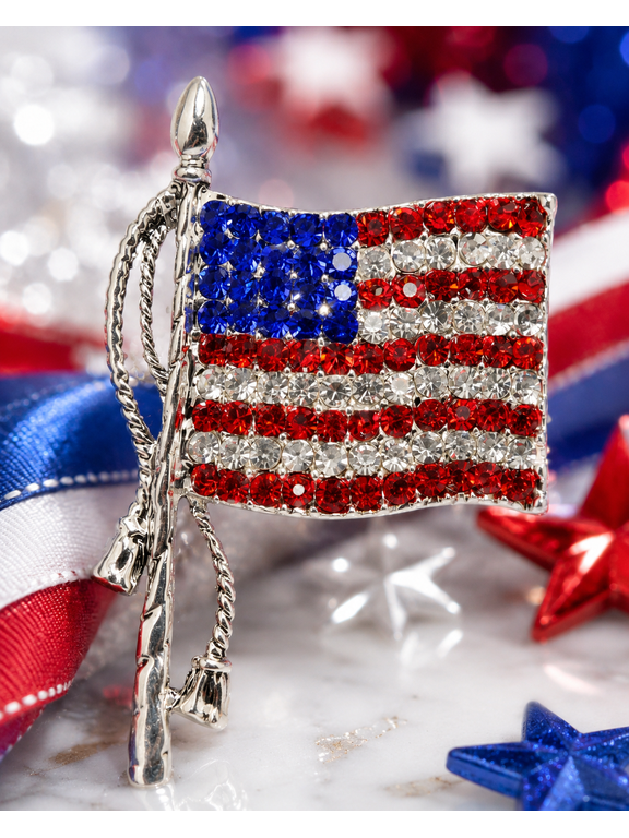 American Flag Brooches Lapel Pins USA National Flag Sparkling Crystal Rhinestone 4th of July Patriotic Jewelry