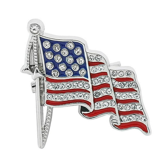 American Flag Brooches Vintage Style Enamel Crystal Brooch Shawl Pin\ M79C