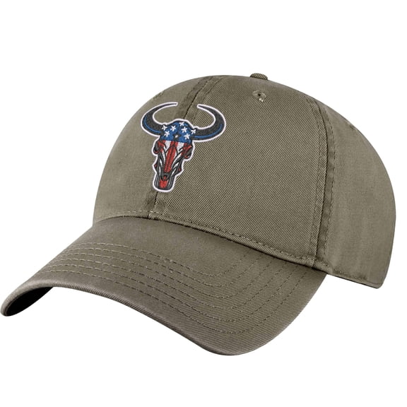 American Flag Bull Head Hat - Patriotic Rodeo Baseball Cap - Cowboy Embroidered Dad Hat (Army)