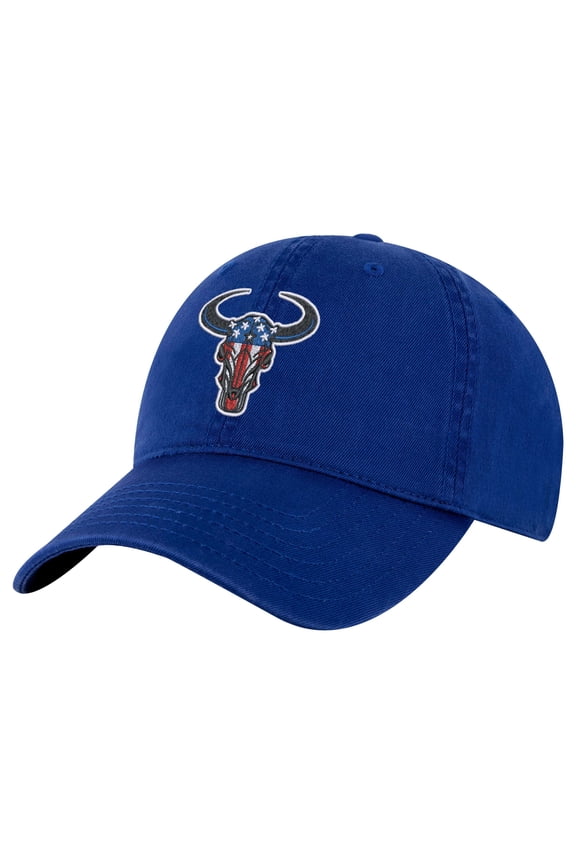 American Flag Bull Head Hat - Patriotic Rodeo Baseball Cap - Cowboy Embroidered Dad Hat (RoyalBlue)