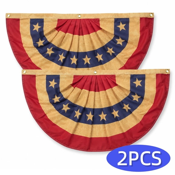 American Flag Bunting 4th of July Patriotic Bunting Half Fan Vintage Patriotic Banner for 4th of July Memorial Day Independence Day Decorations 23.6" x 47.2" 2Pcs