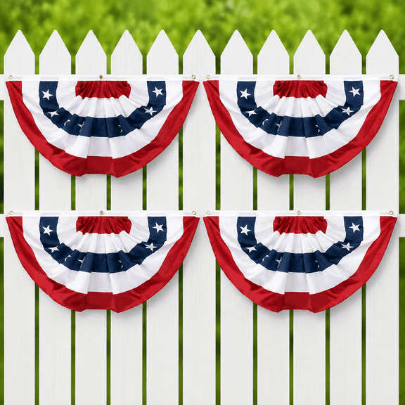 American Flag Bunting Flags Outdoor, 4 Pack Patriotic Bunting Outdoor Red White and Blue Bunting, USA Pleated Fan Flag Half Fan Banner for Outside Home 4th of July Decorations