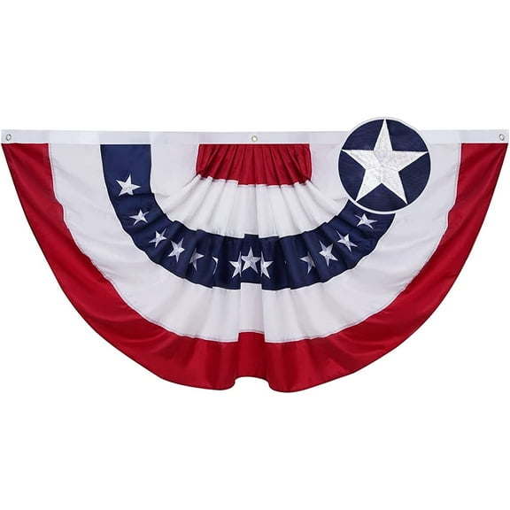American Flag Bunting Outdoor 1.5x3 Ft USA US Pleated Fan Flag Embroidered Stars for 250 year anniversary Patriotic, Memorial Day, 4th of July Outside Banner