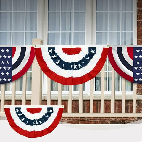 American Flag Bunting Patriotic Pleated Fan Flag USA Flags with Brass Grommets and Zip Ties for 4th of July Memorial Day Decoration Outdoor (1.5x3 Feet)