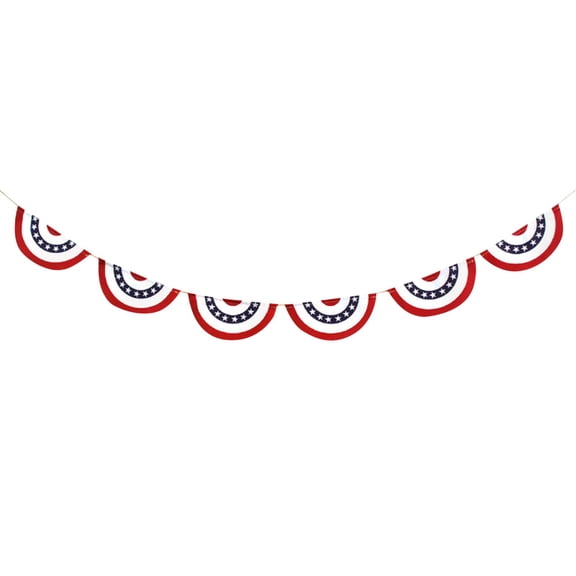 American Flag Bunting, Patriotic Pleated Fan String Banner for 4th of July, Memorial Day, Independence Day, Red White Blue Outdoor Porch and Fence Decor, Vintage USA Flag Garland