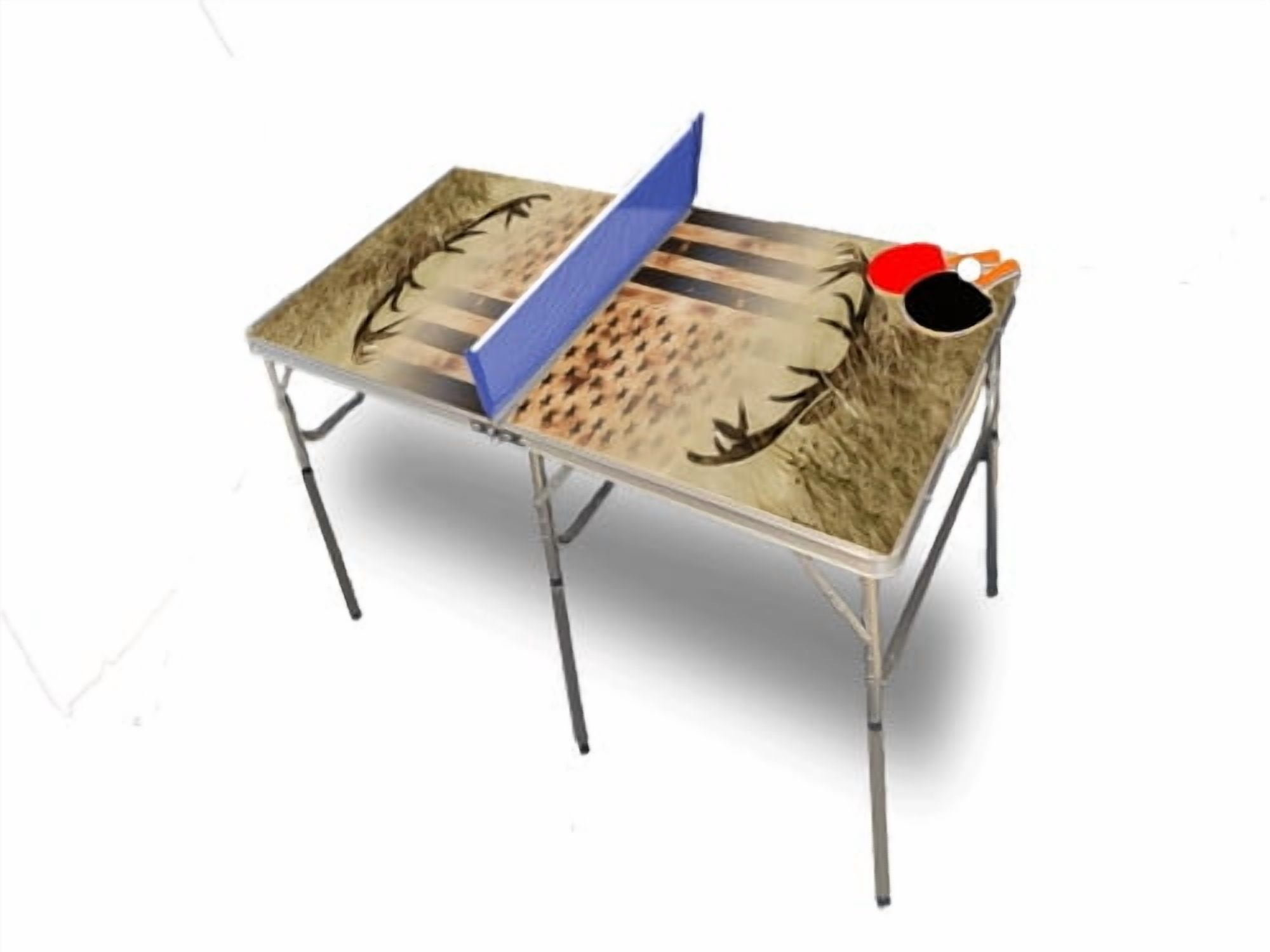 American Flag Burnt Deer Portable Table Tennis Ping Pong Folding Table w/Accessories