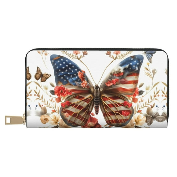 American Flag Butterfly Blooms Wallet Women, Leather Bifold Multi Card Wallet, Women's Wallets, Long Purse