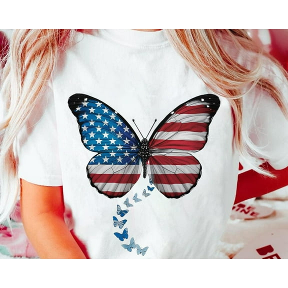 American Flag Butterfly T-Shirt: Patriotic 4th of July USA Tee All Size S-5Xl