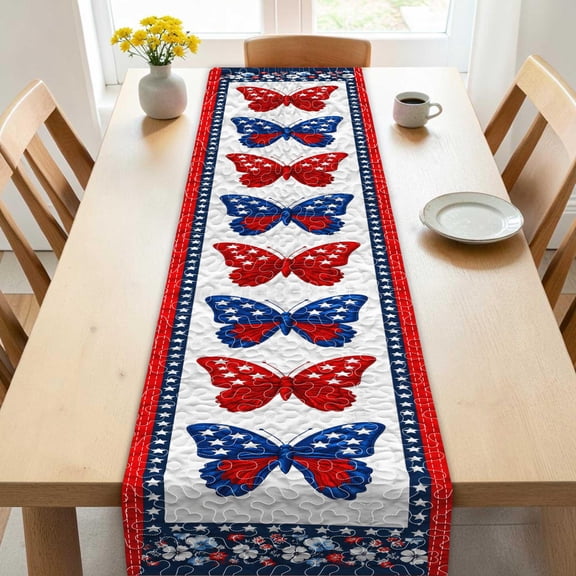 American Flag Butterfly Table Runner, Patriotic Dining Decor, USA Independence Day Decor, Farmhouse Table Runner, American Flag Table Decor