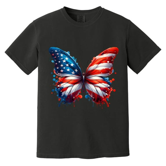 American Flag Butterfly USA Patriotic 4th Of July Art Comfort Color T