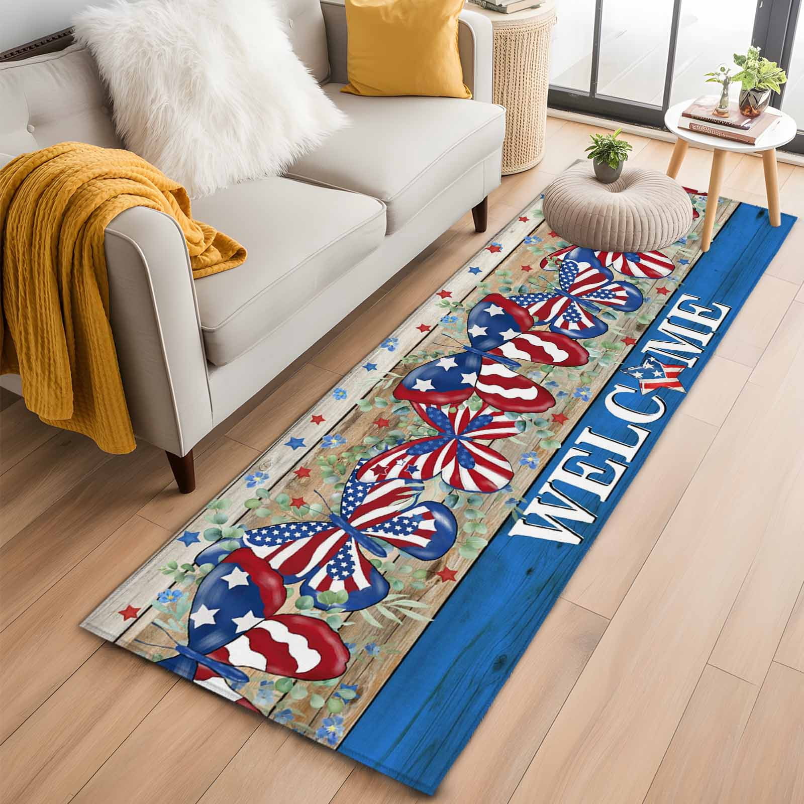 American Flag Butterfly Washable Area Rug 2 x 6 ft Independence Day ...