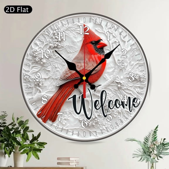 American Flag Butterfly Welcome Round Wall Clock Patriotic Red White Blue Floral Silent Non Ticking Home Decor